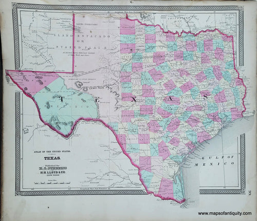 Genuine-Antique-Hand-colored-Map-Texas-1868-Stebbins-Lloyd-Maps-Of-Antiquity