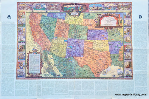 Genuine-Antique-Map-A-Map-of-Exploration-in-the-Spanish-Southwest-1528-1793-1932-Lauritzen-Automobile-Club-of-Southern-California-Maps-Of-Antiquity