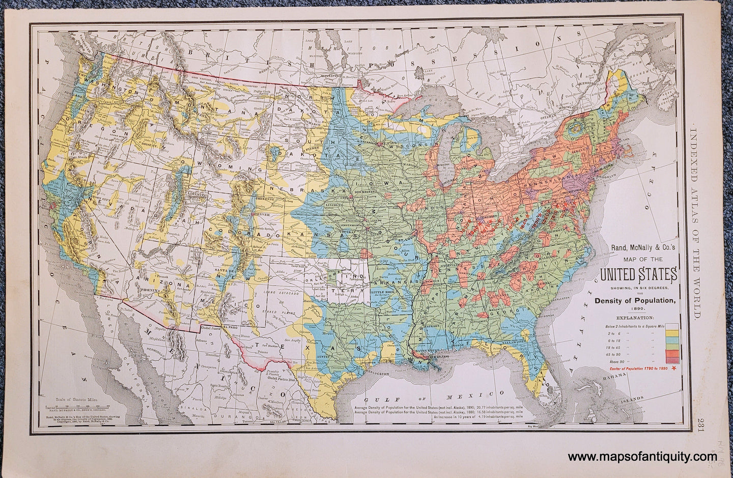 Genuine-Antique-Map-Map-of-the-United-States-showing-in-six-degrees-the-Density-of-Population-1890-United-States--1898-Rand-McNally-Maps-Of-Antiquity-1800s-19th-century