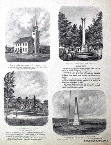 Black-and-White-Engraving-Old-Cong.-Ch.-Westminster-Ethan-Allen-Monument-Old-Catamount-Tavern-Hubbardton-Battlefield-&-Monument-VT---Vermont-United-States-Northeast-1869-Beers-Maps-Of-Antiquity