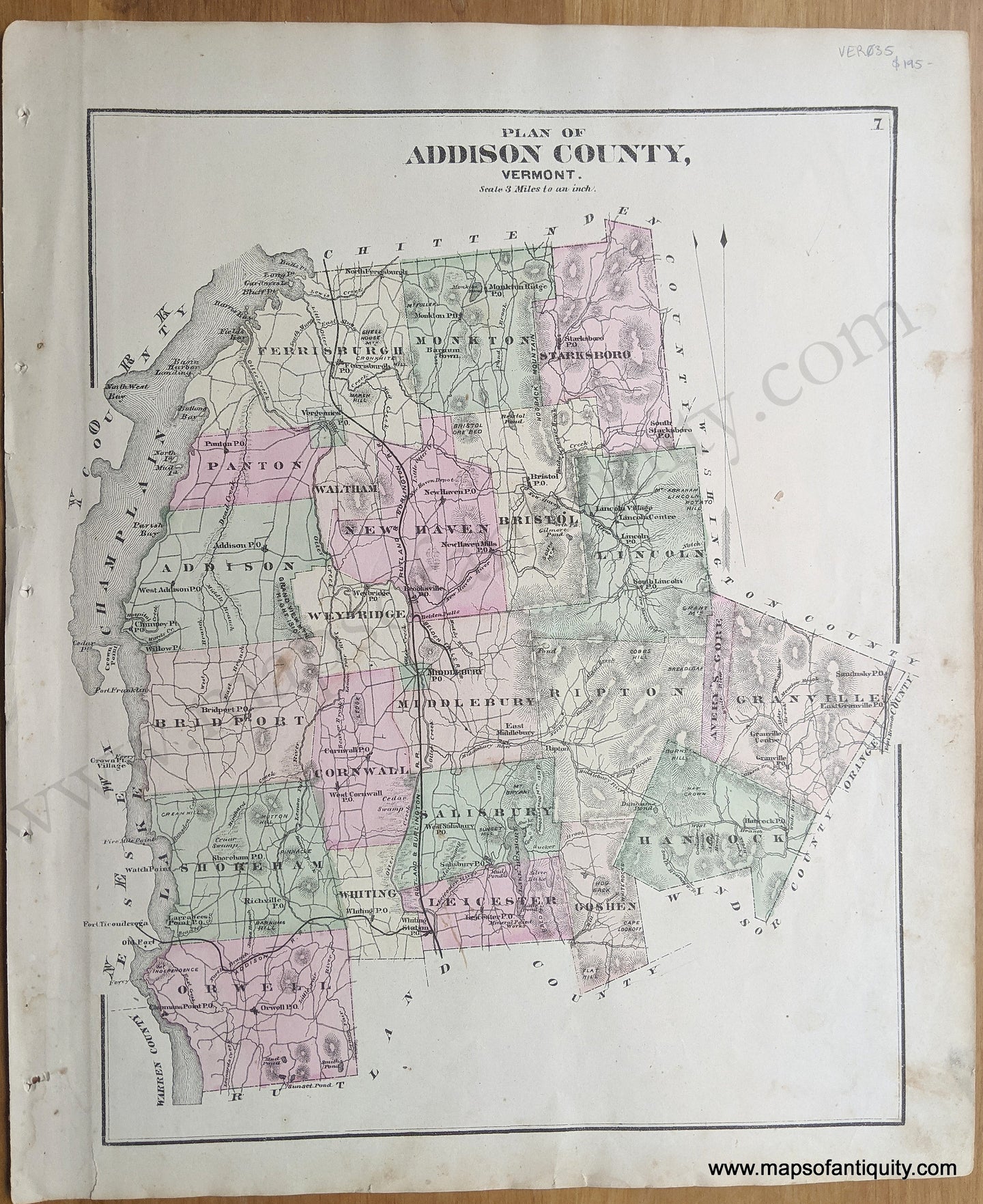 1871 - Plan of Addison County, VT - Vermont - Antique Map