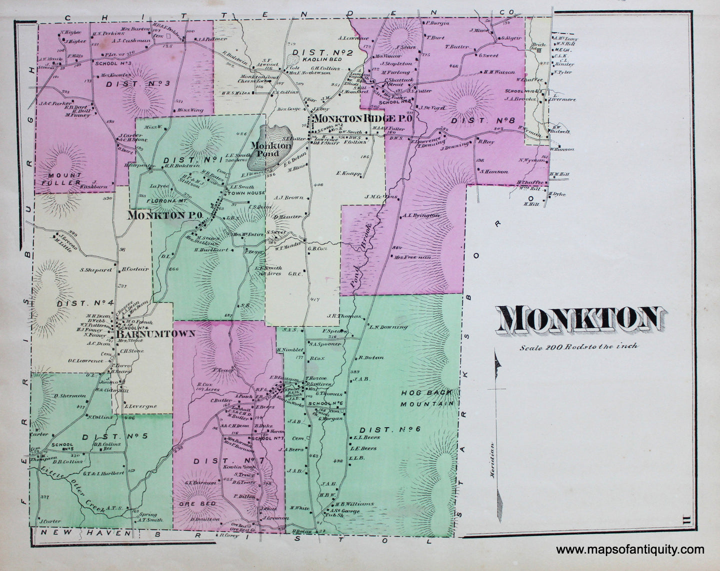 Antique-Hand-Colored-Map-Monkton-VT---Vermont-United-States-Northeast-1871-Beers-Maps-Of-Antiquity