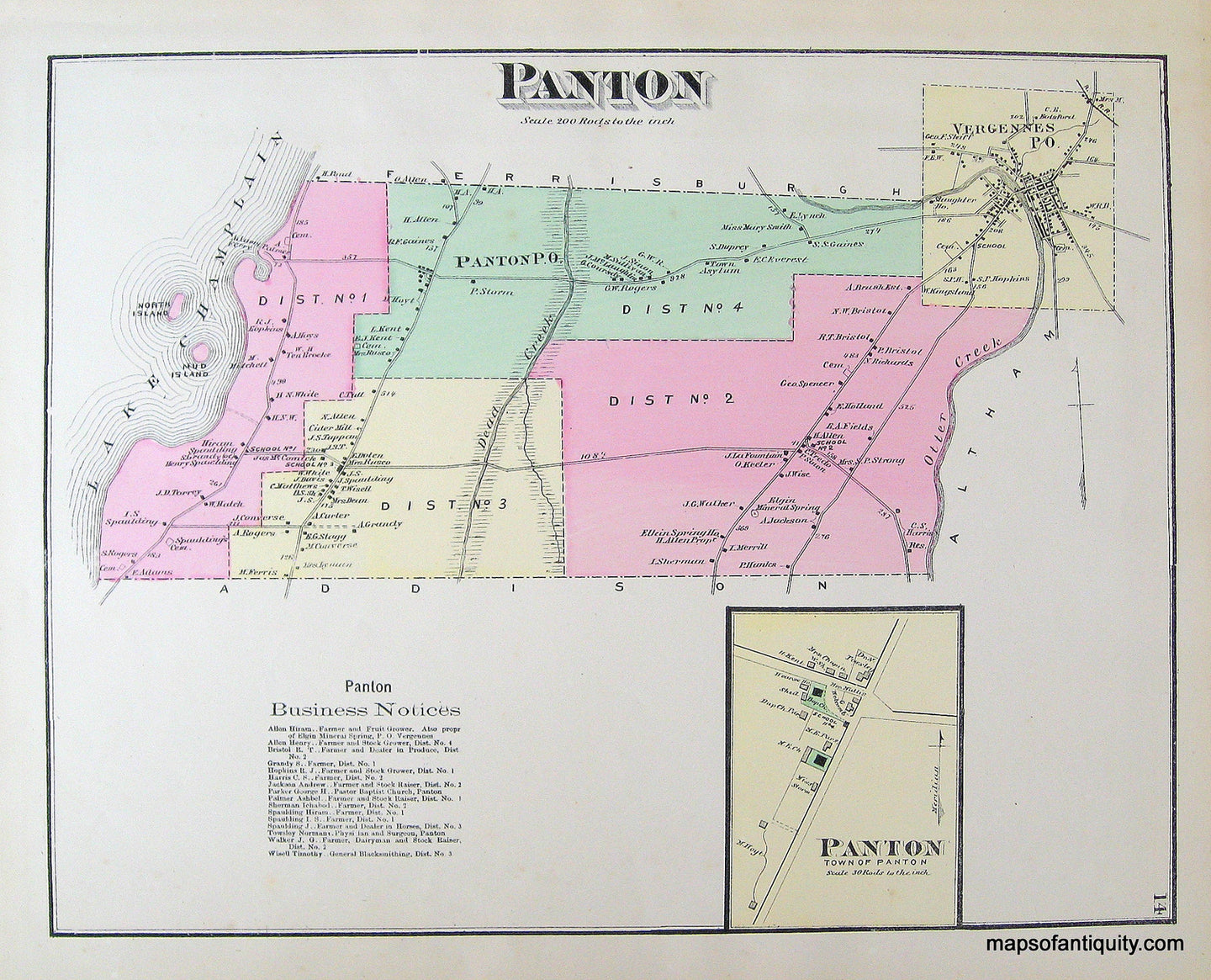 Antique-Hand-Colored-Map-Panton-Panton-Town-of-VT---Vermont-United-States-Northeast-1871-Beers-Maps-Of-Antiquity
