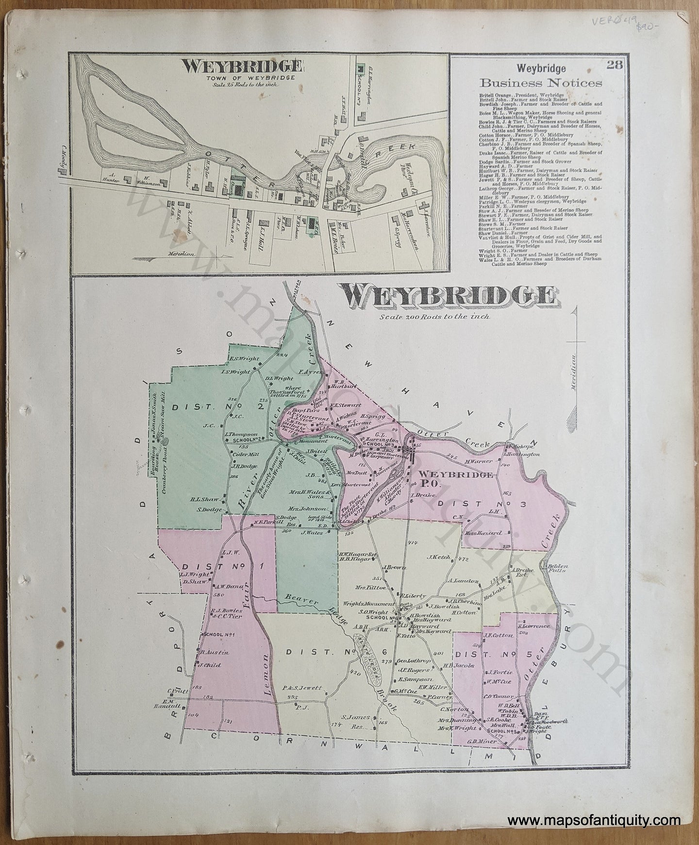 1871 - Weybridge, Weybridge Town of, VT - Vermont - Antique Map