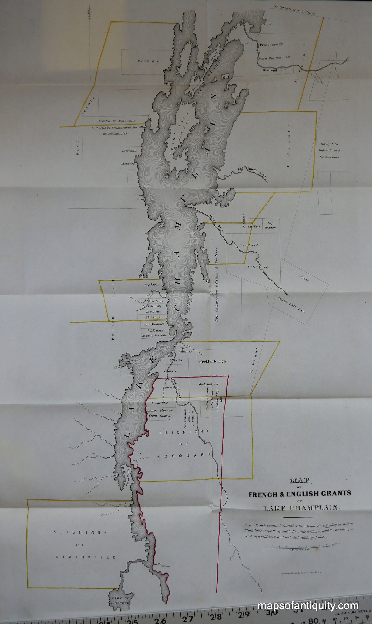 Antique-Map-Map-of-French-&-English-Grants-on-Lake-Champlain.**********-United-States-Northeast-1849-Pease-Maps-Of-Antiquity