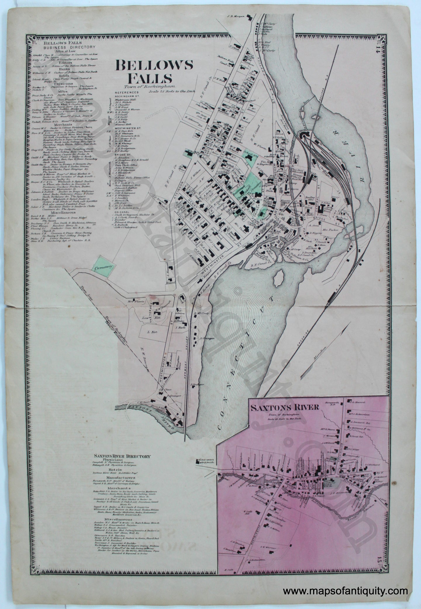 Antique-Map-Bellows-Falls-VT-Vermont