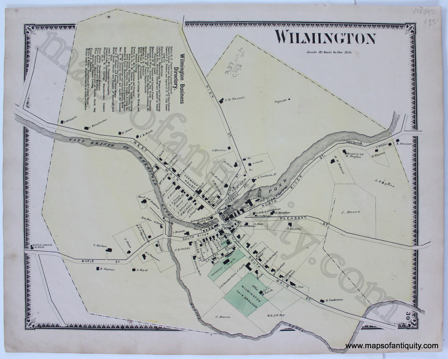 Antique-Map-Wilmington-VT-Vermont