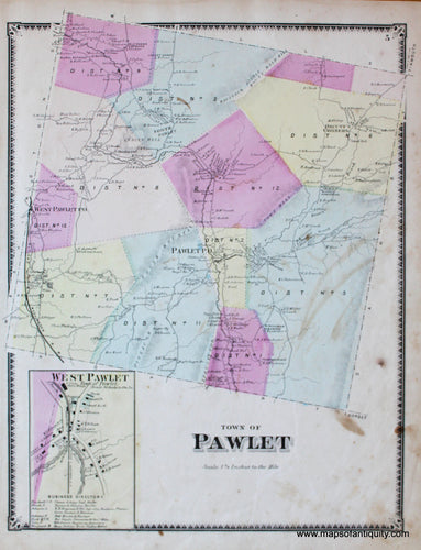 Antique-Hand-Colored-Map-Pawlet-VT---Vermont-United-States-Northeast-1869-Beers-Maps-Of-Antiquity