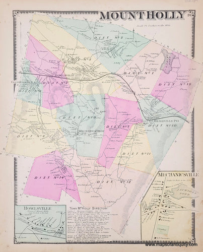Genuine-Antique-Hand-colored-Map-Mount-Holly-VT-Vermont-1869-Beers-Maps-Of-Antiquity