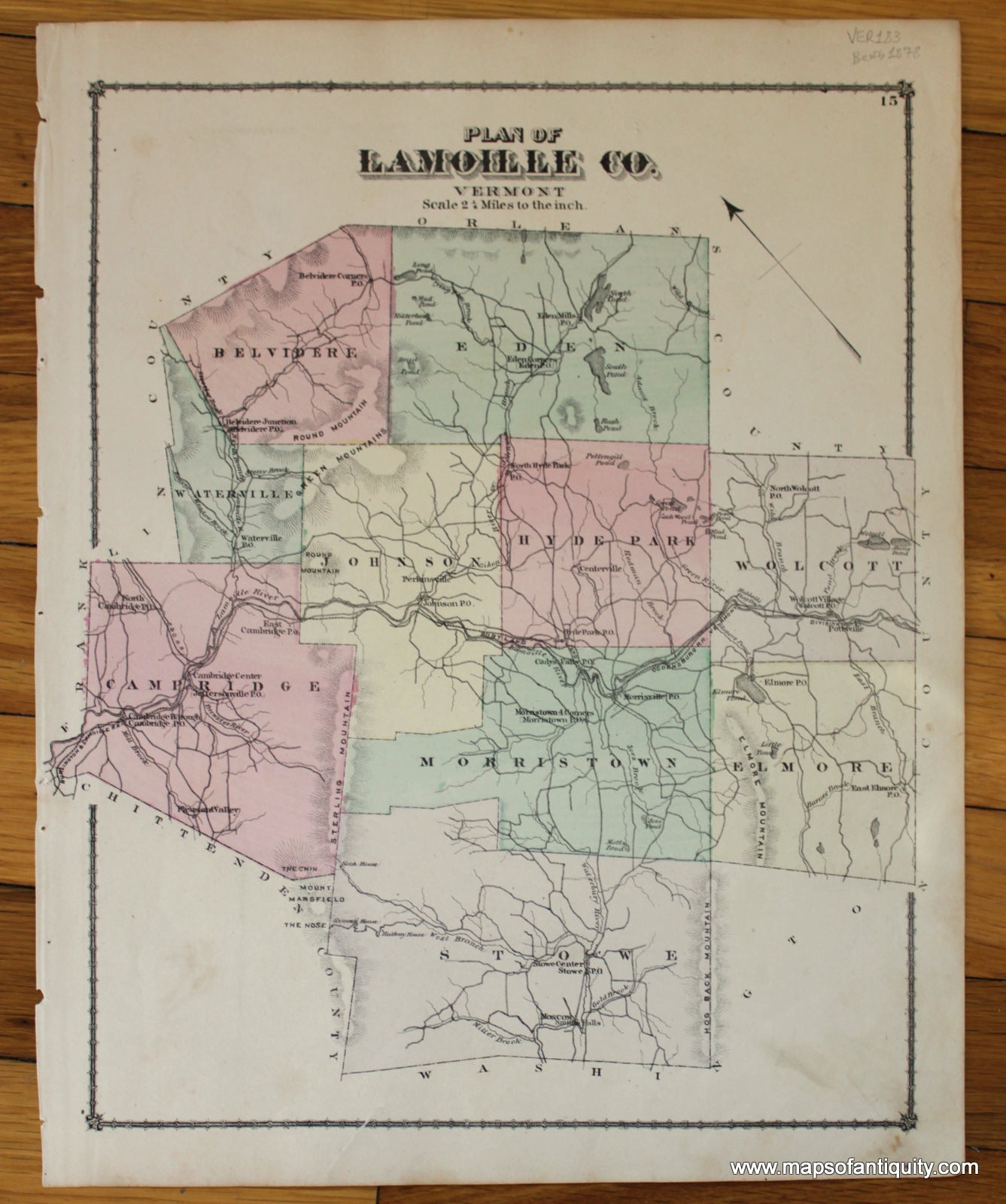 Antique-Hand-Colored-Map-Plan-of-Lamoille-Co.-Vermont-United-States-Northeast-1878-Beers-Maps-Of-Antiquity