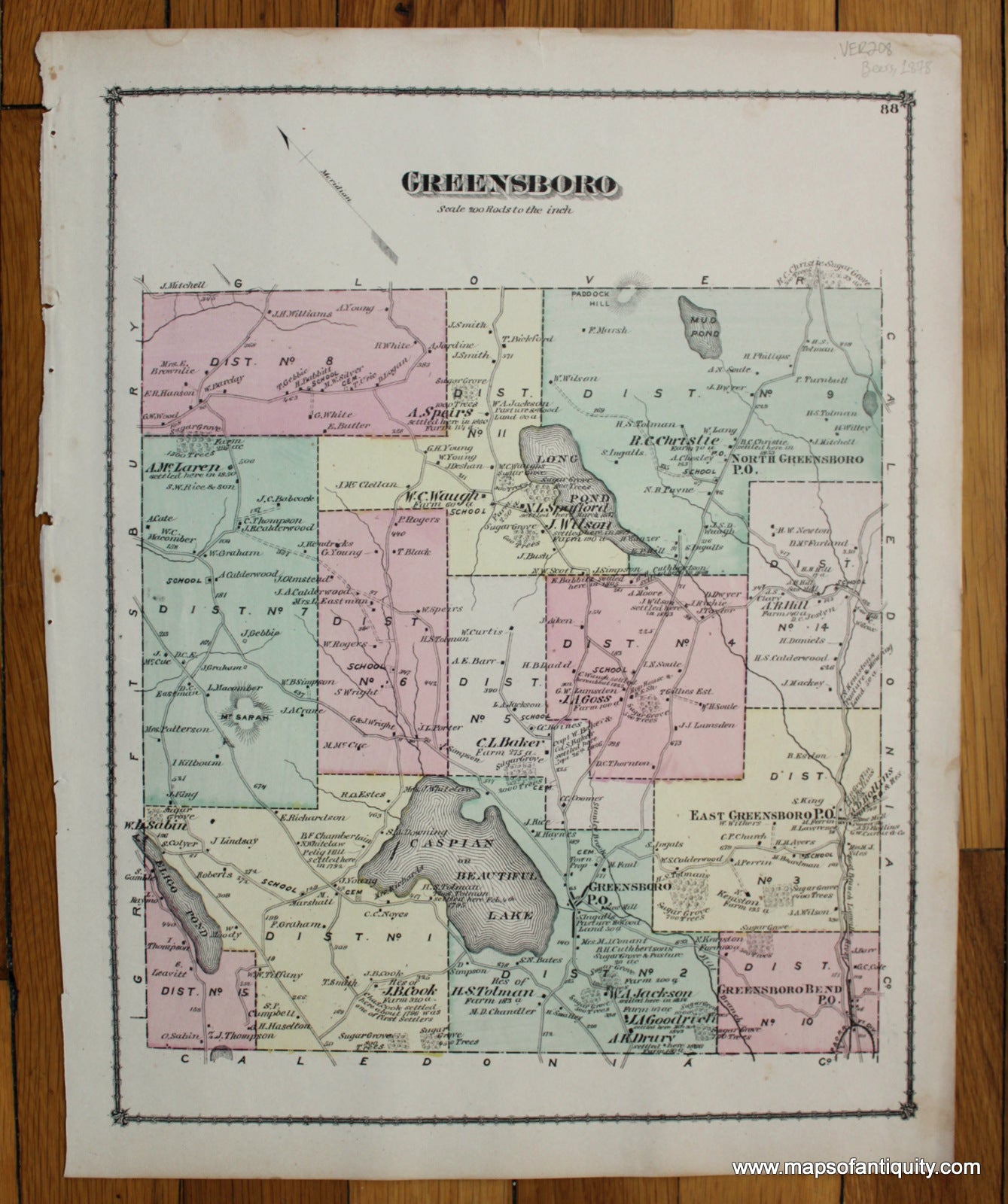 Antique-Hand-Colored-Map-Greensboro-(VT)-United-States-Northeast-1878-Beers-Maps-Of-Antiquity