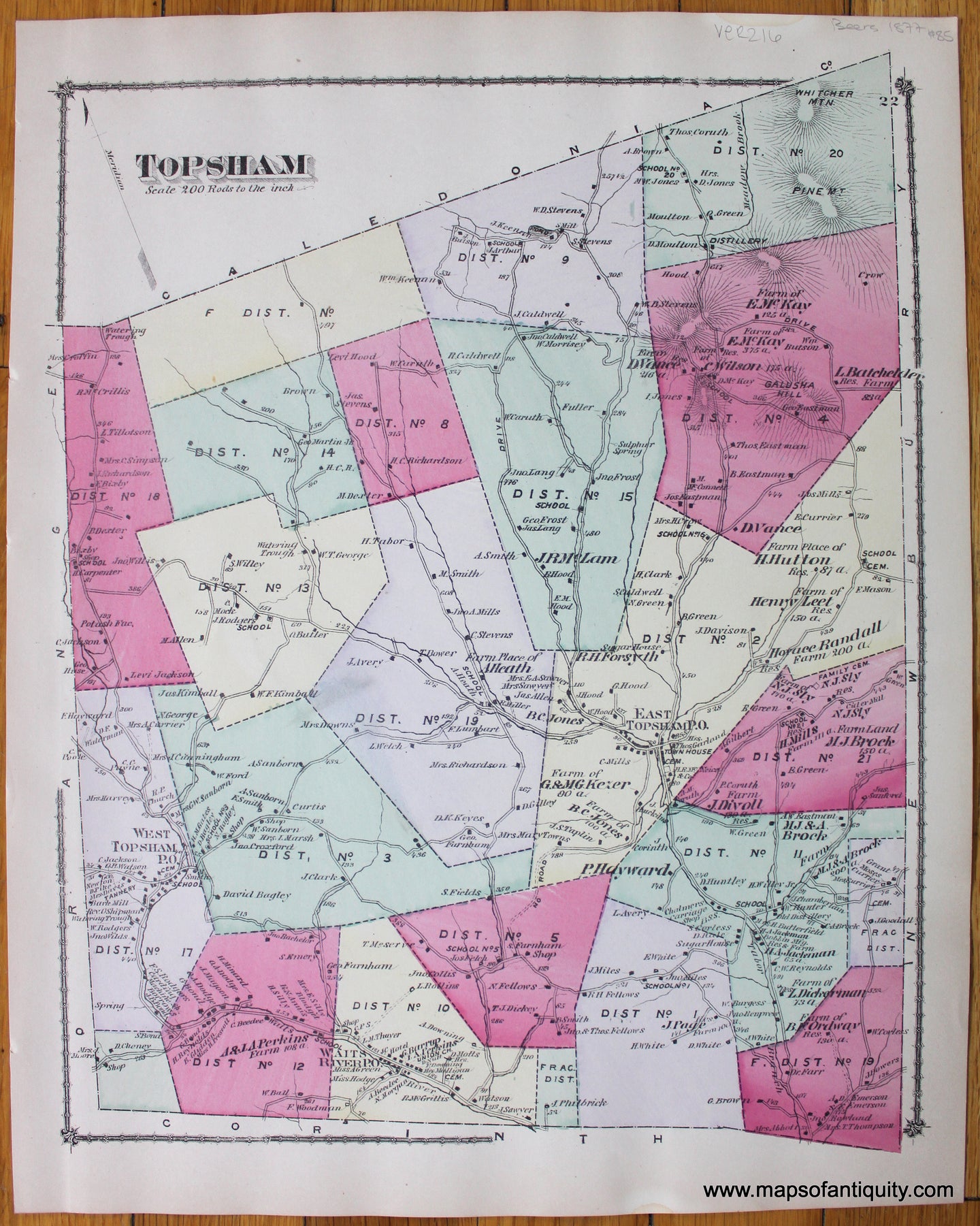Topsham-1877-Beers-Antique-Map-Vermont-Orange-County-1870s-1800s-19th-century-Maps-of-Antiquity