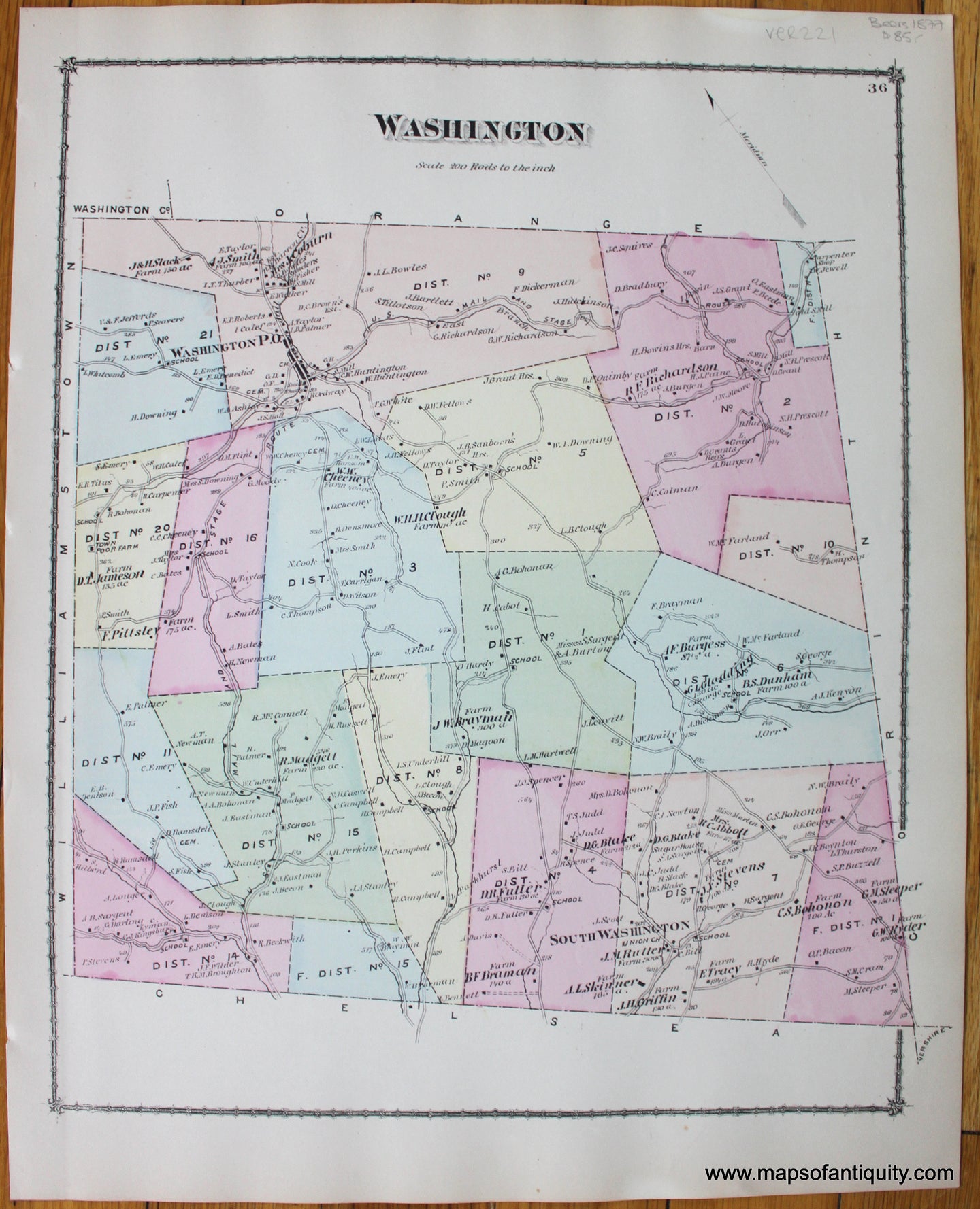 Washington-1877-Beers-Antique-Map-Vermont-Orange-County-1870s-1800s-19th-century-Maps-of-Antiquity