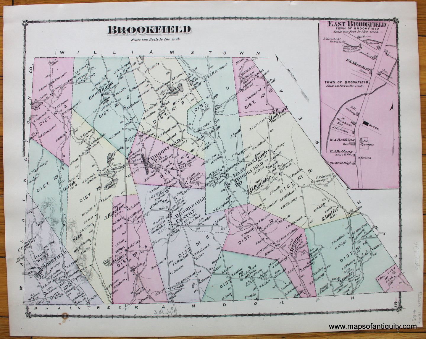 Brookfield-East-Brookfield-1877-Beers-Antique-Map-Vermont-Orange-County-1870s-1800s-19th-century-Maps-of-Antiquity