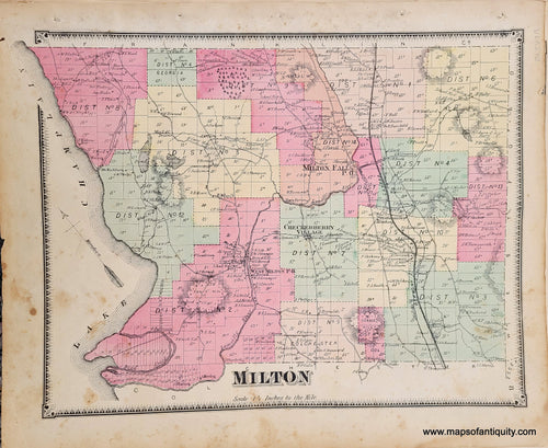 Genuine-Antique-Hand-colored-Map-Milton-VT--1869-Beers-Ellis-Soule-Maps-Of-Antiquity