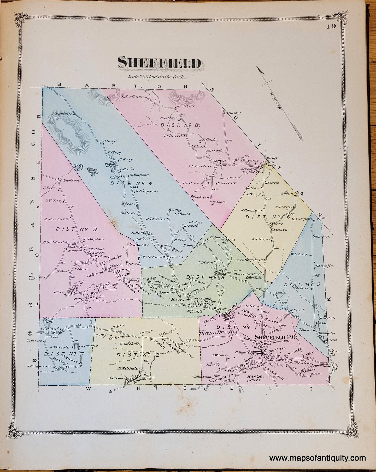 Genuine-Antique-Map-Sheffield-VT--1875-Beers-Maps-Of-Antiquity