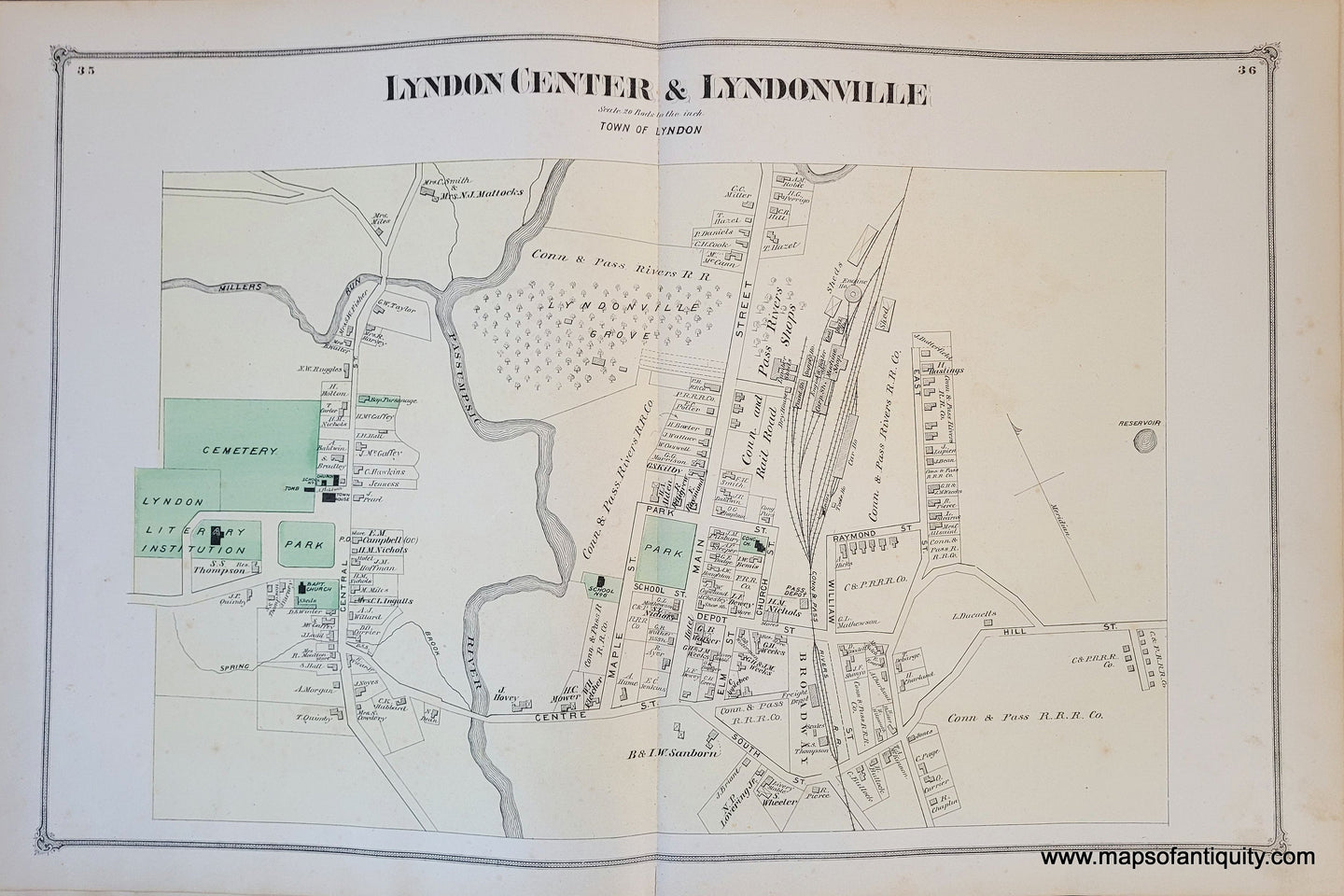 Genuine-Antique-Map-Lyndon-Center-&-Lyndonville-VT--1875-Beers-Maps-Of-Antiquity