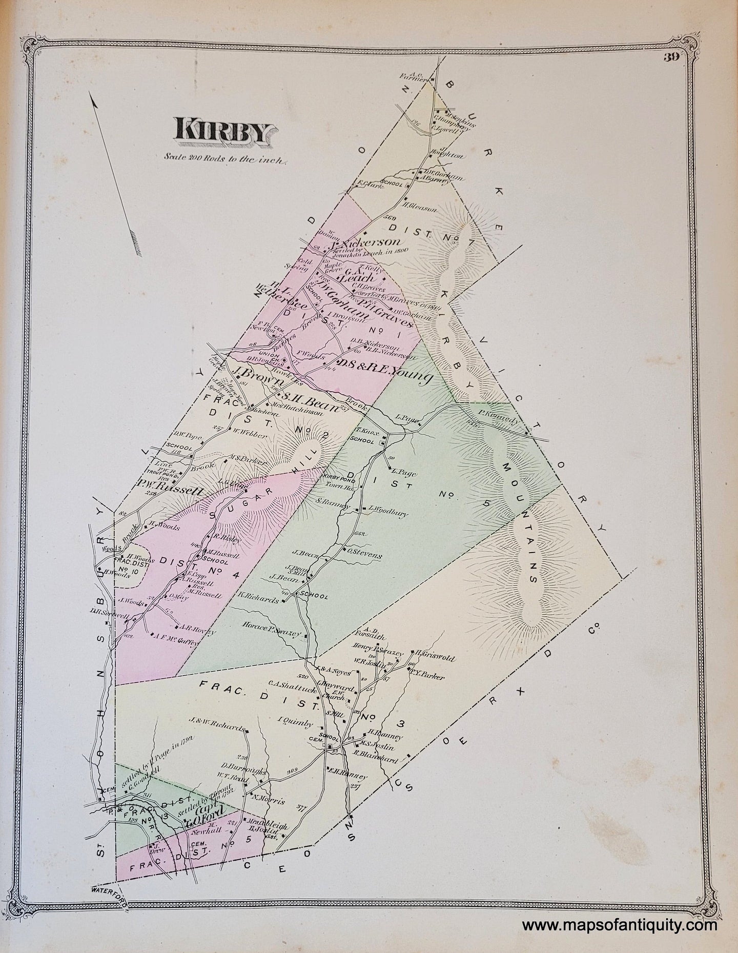 Genuine-Antique-Map-Kirby-VT--1875-Beers-Maps-Of-Antiquity