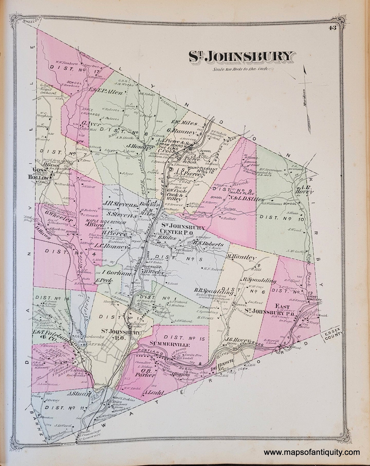 Genuine-Antique-Map-St-Johnsbury-VT--1875-Beers-Maps-Of-Antiquity