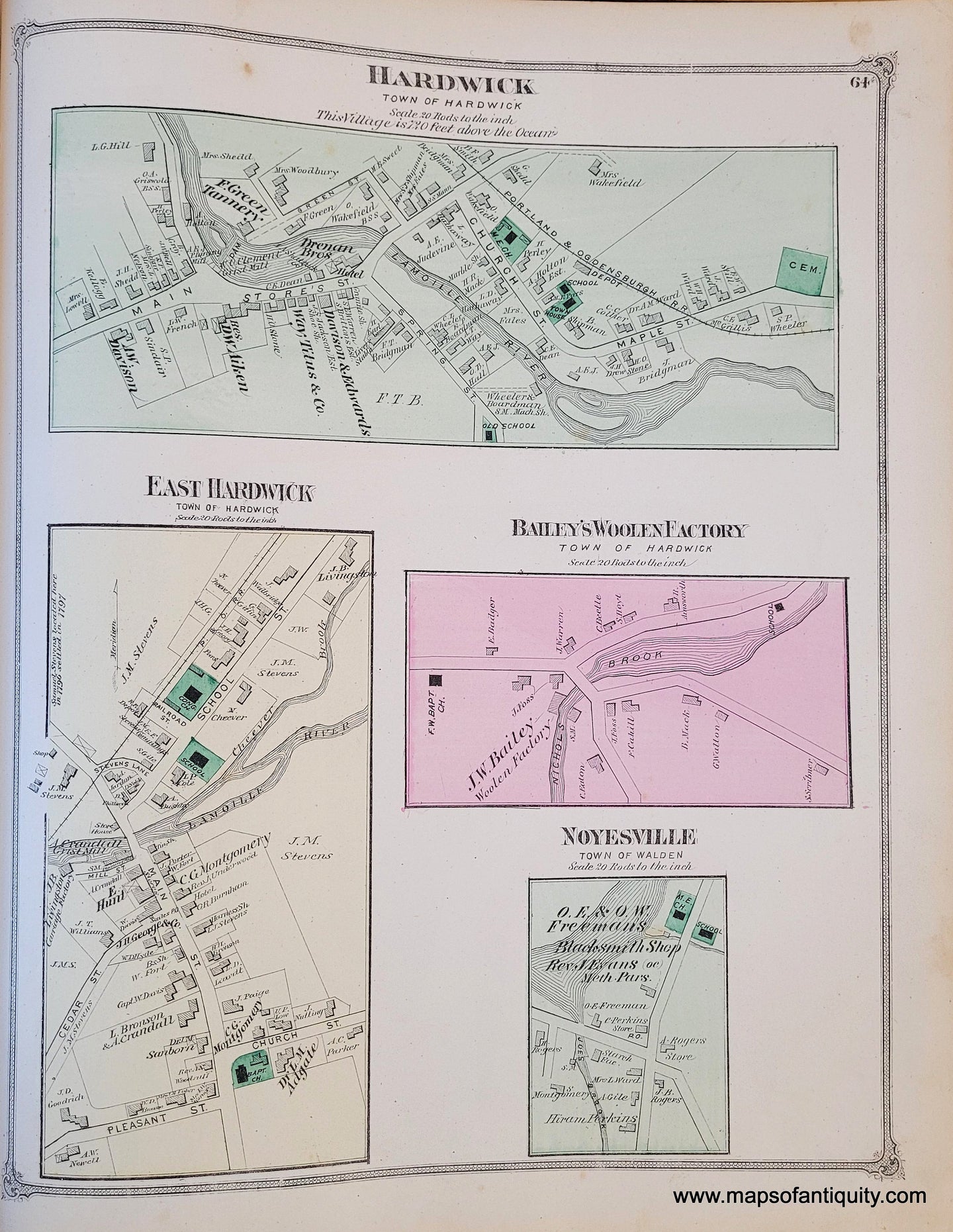 Genuine-Antique-Map-Hardwick-East-Hardwick-Bailey's-Woolen-Factory-in-Hardwick-and-Noyesville-part-of-Walden-VT--1875-Beers-Maps-Of-Antiquity