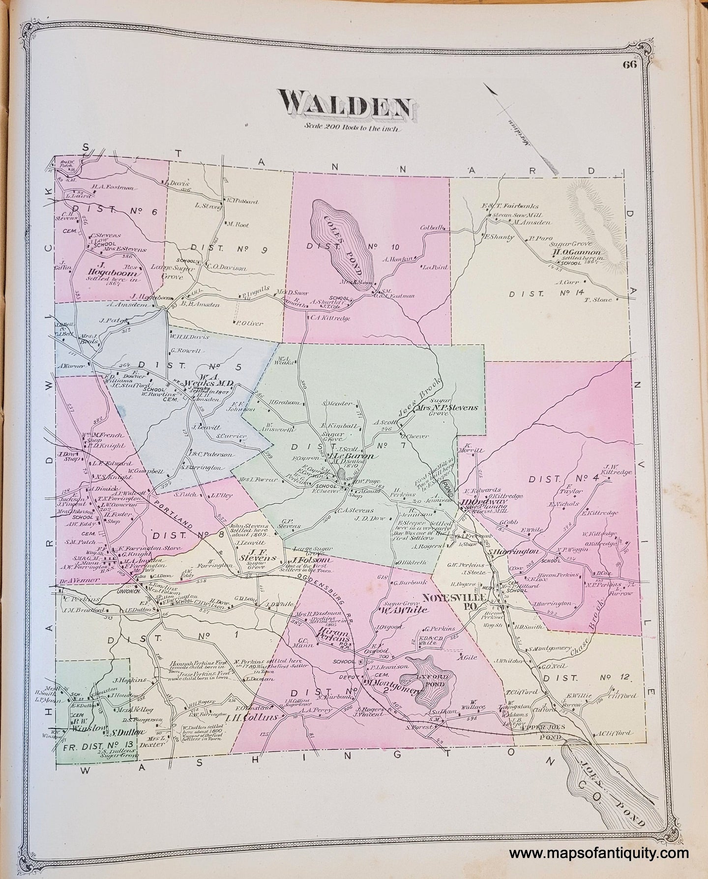 Genuine-Antique-Map-Walden-VT--1875-Beers-Maps-Of-Antiquity