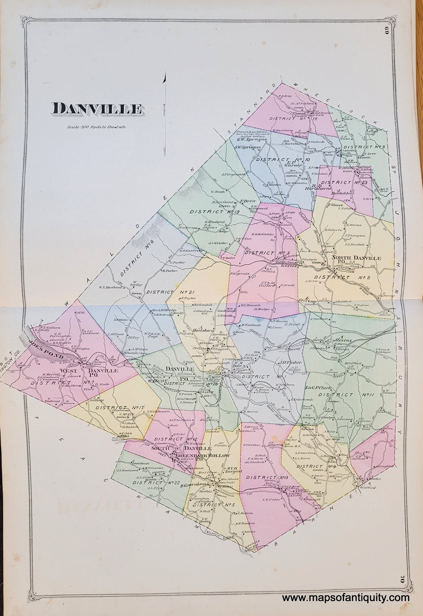 Genuine-Antique-Map-Danville-VT--1875-Beers-Maps-Of-Antiquity