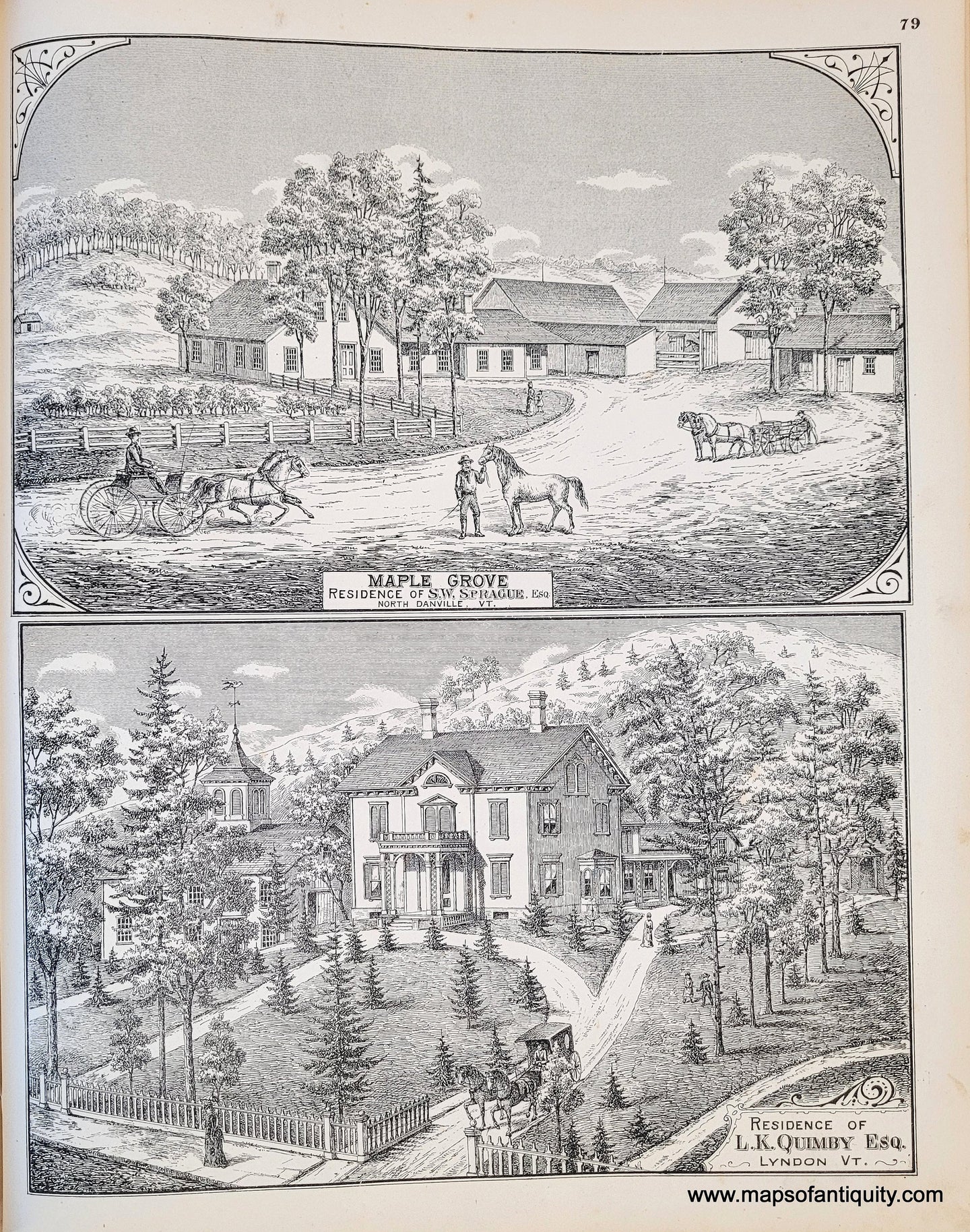 Genuine-Antique-Print-Page-of-Illustrations-Maple-Grove-in-North-Danville-and-Residence-in-Lyndon-VT-1875-Beers-Maps-Of-Antiquity