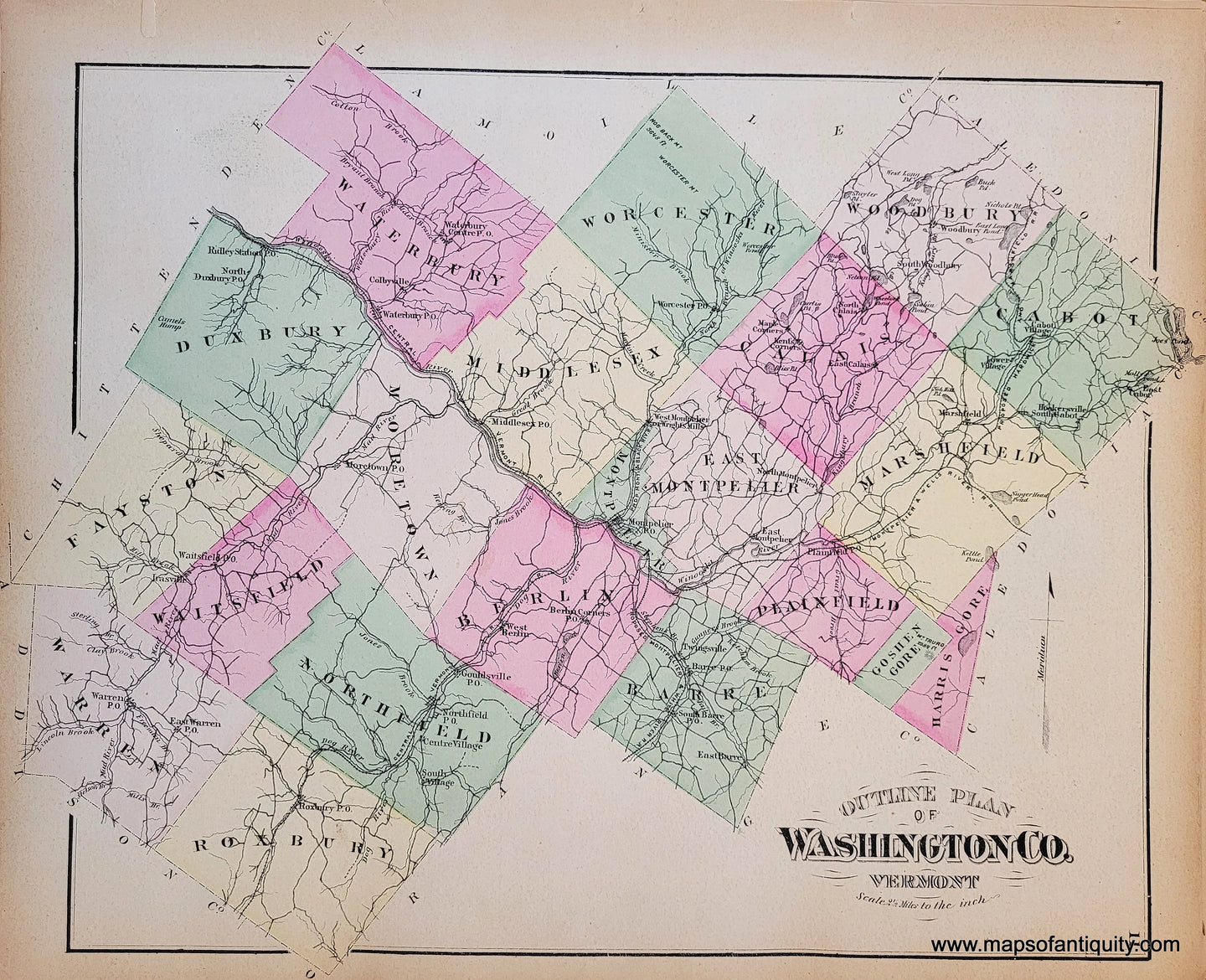 Genuine-Antique-Map-Outline-Plan-of-Washington-County-Vermont-1873-Beers-Maps-Of-Antiquity