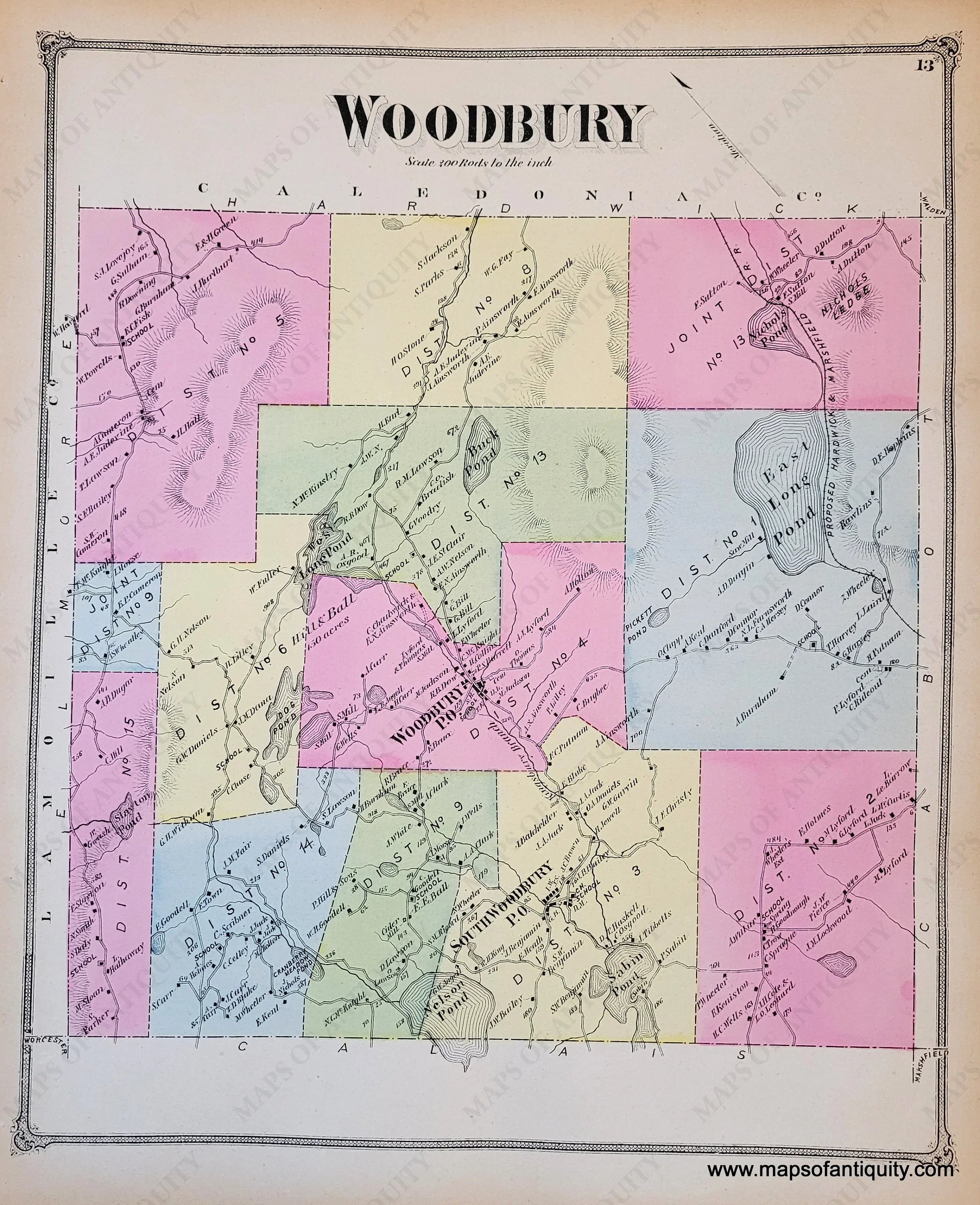 1873 Woodbury (VT) Antique Map Maps of Antiquity