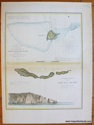 Antique-Map-Reconnaissance-of-Smith's-or-Blunt's-Island-Washington-Sketch-of-Anacapa-Island-in-Santa-Barbara-Channel-U.S.-Coast-Survey-1854-Maps-Of-Antiquity