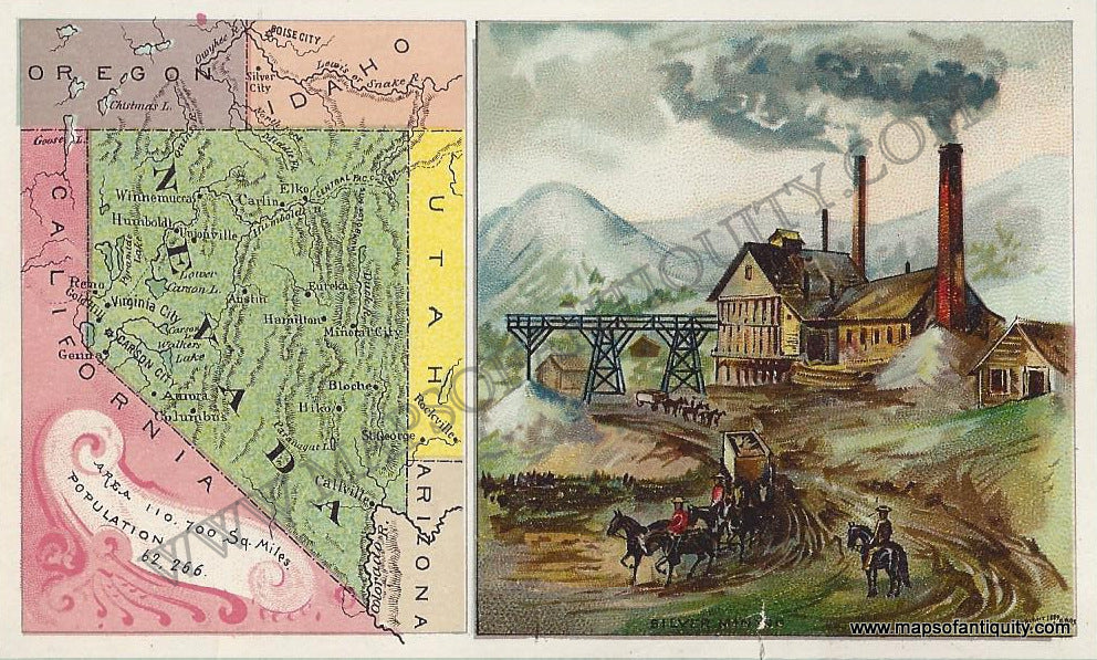 Antique-Chromolithograph-Arbuckle-Print-Prints-Nevada-1890-1800s-19th-Century-Maps-of-Antiquity