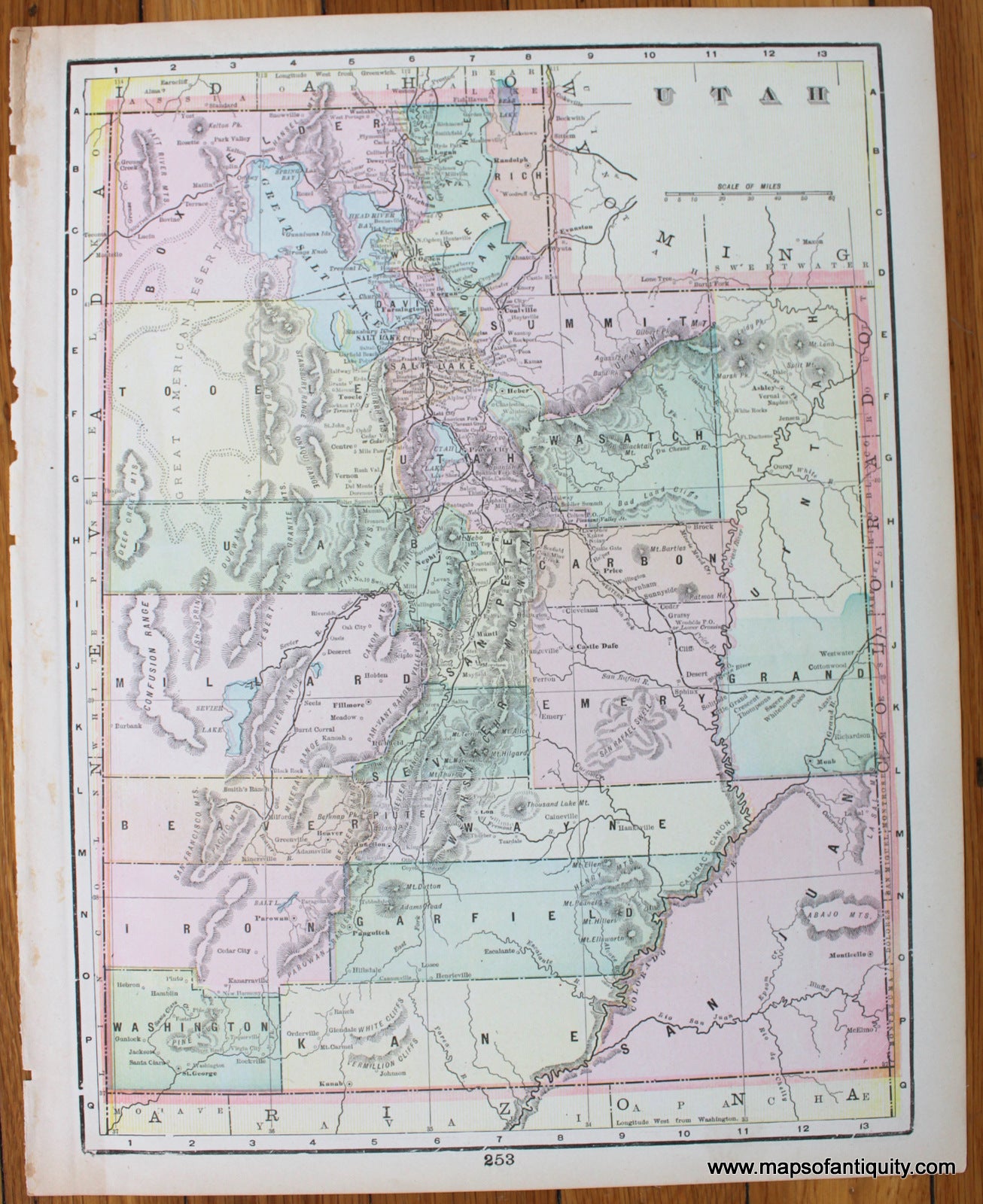 Antique-Printed-Map-Utah-verso-Idaho-United-States-West-1885-Cram-Maps-Of-Antiquity