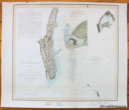 Antique-Map-San-Diego-Entrance-and-Approaches-California-Bay-Harbor-Los-Coronados-United-States-Coast-Survey-Coastal-Chart-1851-1850s-1800s-Mid-19th-Century-Maps-of-Antiquity