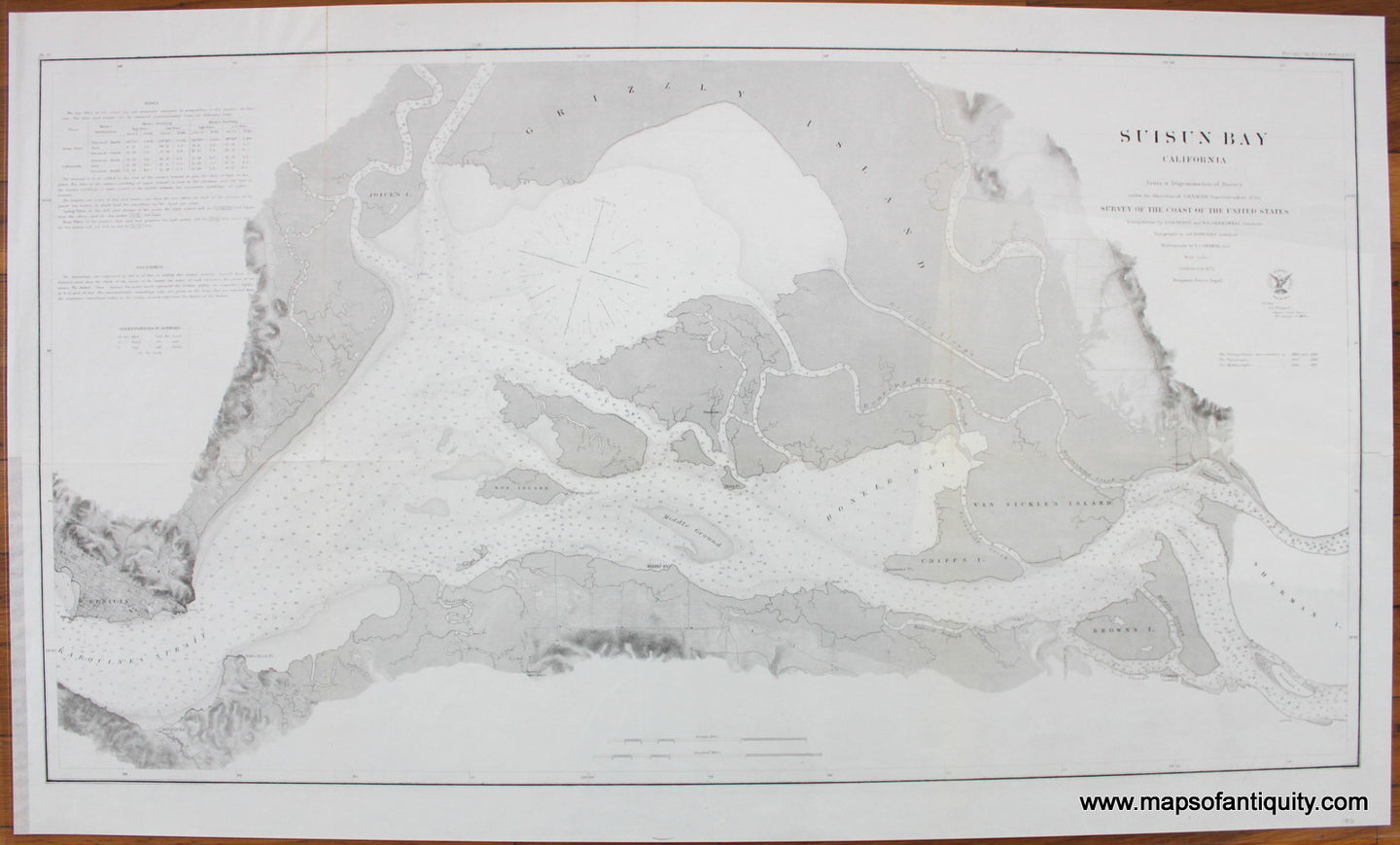 Antique-Map-Suisun-Bay-California-Nautical-Chart-Coast-Coastal-Survey-1872-1870s-1800s-Mid-Late-19th-Century-Maps-of-Antiquity