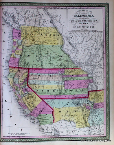 Antique-Hand-Colored-Map-A-New-Map-of-the-State-of-California-the-Territories-of-Oregon-Washington-Utah-&-New-Mexico.-United-States-West-1853-Mitchell/Cowperthwait-Desilver-&-Butler-Maps-Of-Antiquity