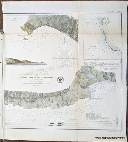 Hand-Colored-Antique-Coastal-Chart-Preliminary-Surveys-of-harbors-of-the-Western-Coast-of-the-United-States-Santa-Cruz-Harbor-and-Vicinity-Point-Ano-Nuevo-******-United-States-West-1854-U.S.-Coast-Survey-Maps-Of-Antiquity