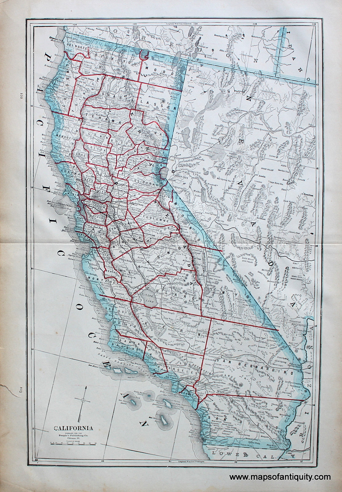 Antique-Map-California-United-States-West-1910-People's-Publishing-Co.-Maps-Of-Antiquity