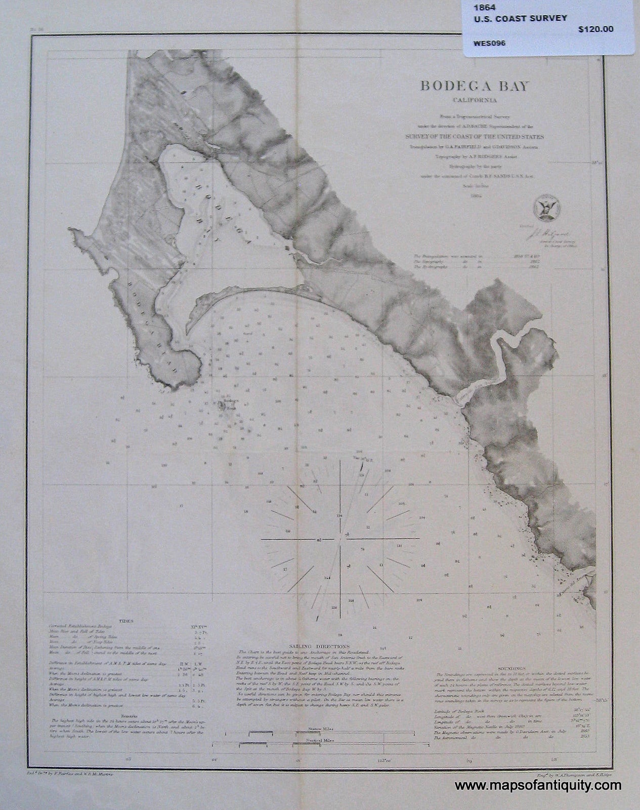 Black-and-White-Antique-Coastal-Chart-Bodega-Bay-California-**********-California-Antique-Nautical-Charts-1864-U.S.-Coast-Survey-Maps-Of-Antiquity