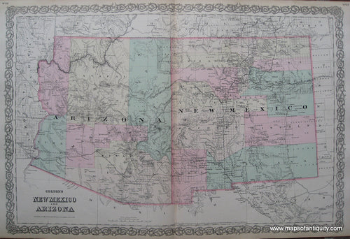 Antique-Hand-Colored-Map-Colton's-New-Mexico-and-Arizona-**********-West-General-New-Mexico-1873-Colton-Maps-Of-Antiquity