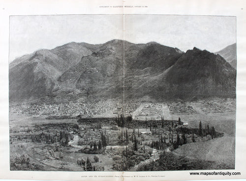 Antique-Black-and-White-City-View-Aspen-and-Its-Surroundings-****---1889-Harper's-Weekly-Maps-Of-Antiquity