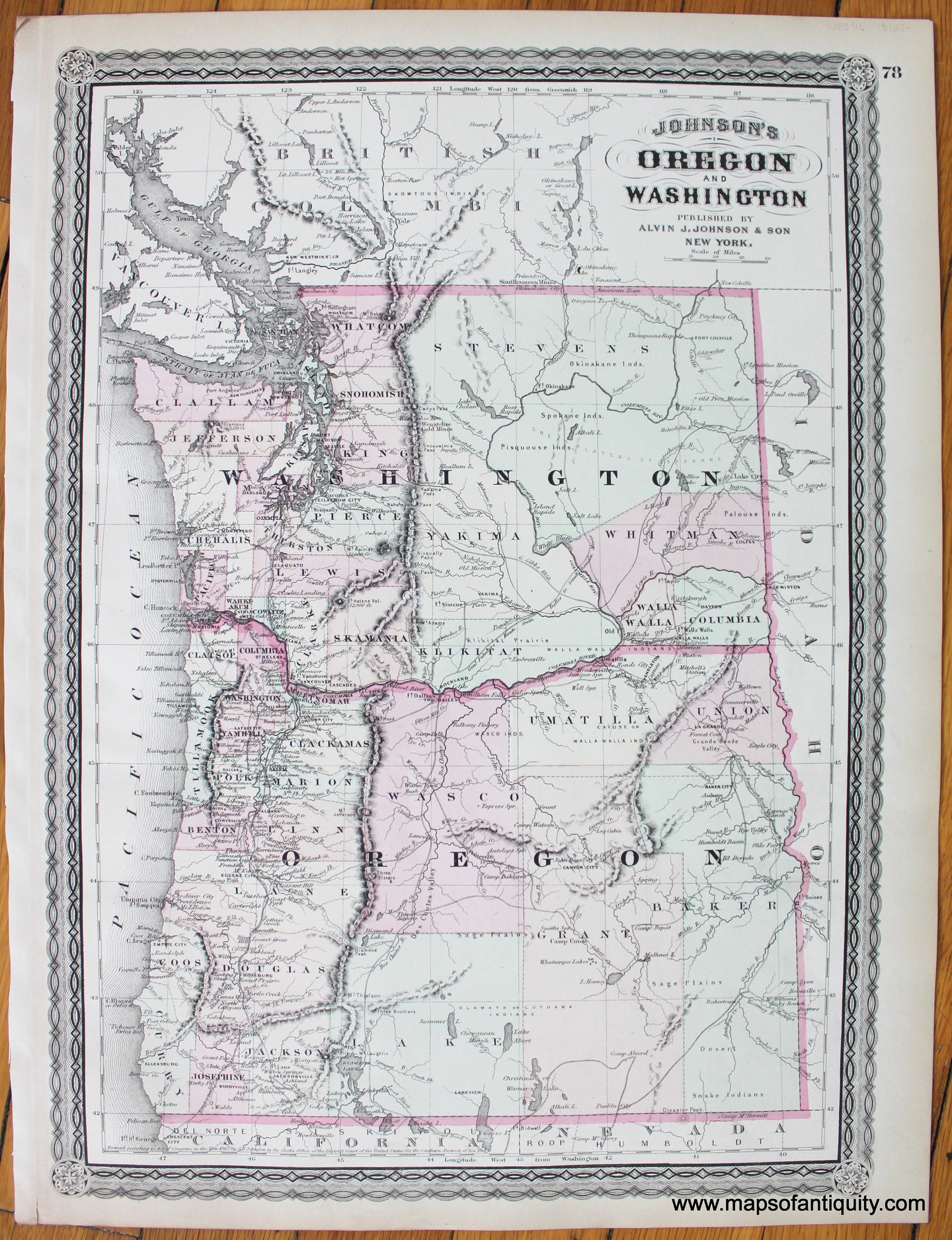 Antique-Map-Oregon-and-Washington-Johnson-1880-1800s-19th-century-Maps-of-Antiquity