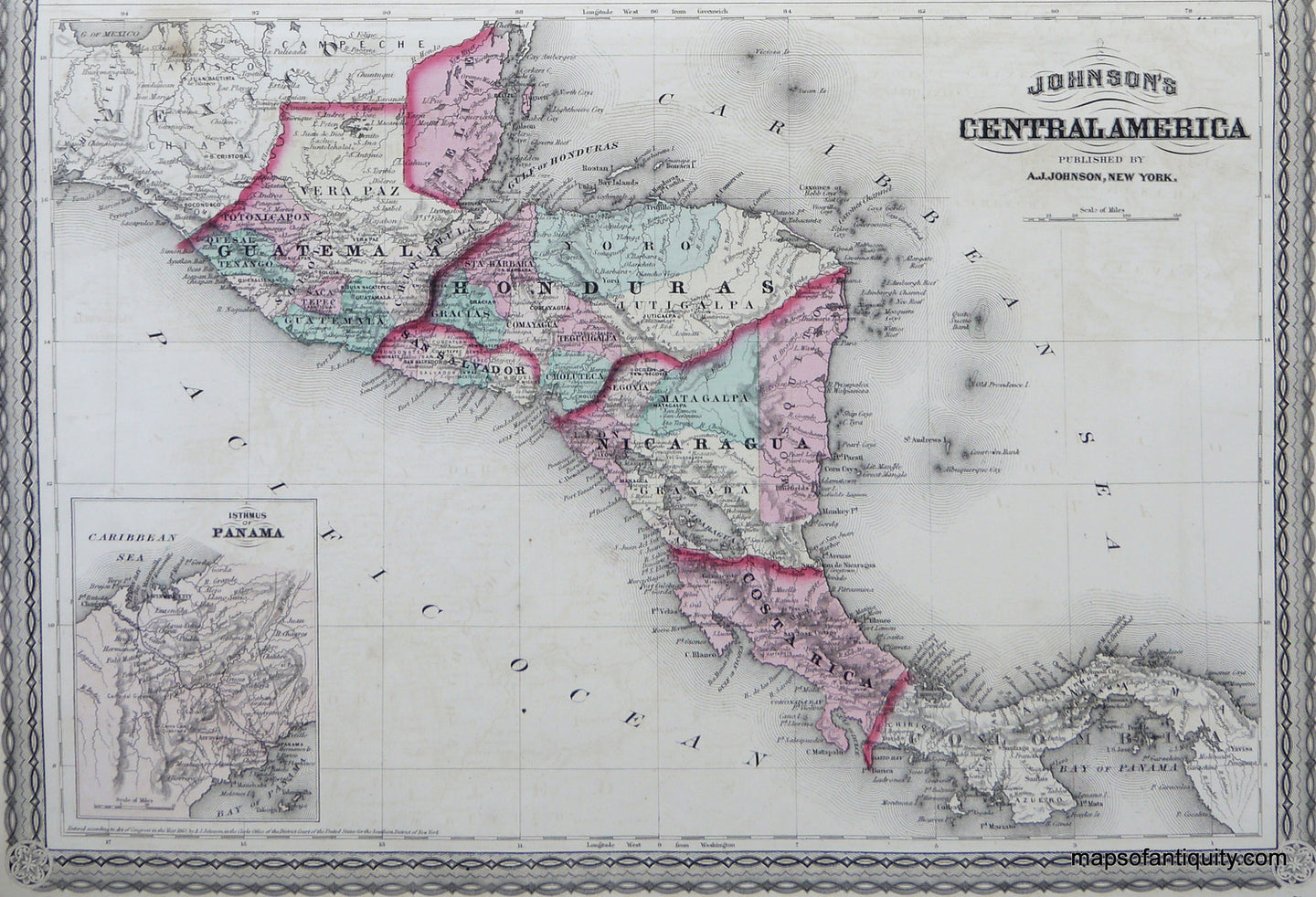 Antique-Map-Central-America---1870-Johnson-Maps-Of-Antiquity