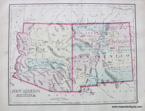 Antique-Hand-Colored-Map-Gray's-Atlas-Map-of-New-Mexico-and-Arizona-Verso:-Mexico-West--1876-Gray-Maps-Of-Antiquity