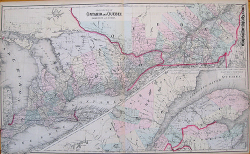 Antique-Hand-Colored-Map-Provinces-of-Ontario-and-Quebec-Map-of-the-Territory-of-AlaskaÃƒÂ¢Ã¢â€šÂ¬Ã‚Â¦-West-Alaska-1881-Gray-Maps-Of-Antiquity