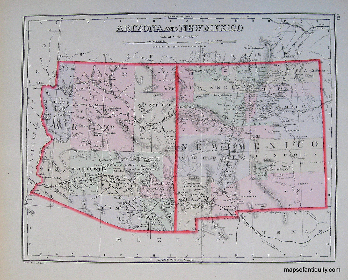 Antique-Hand-Colored-Map-Utah-Arizona-and-New-Mexico-******-United-States-Utah-1884-Gray-Maps-Of-Antiquity