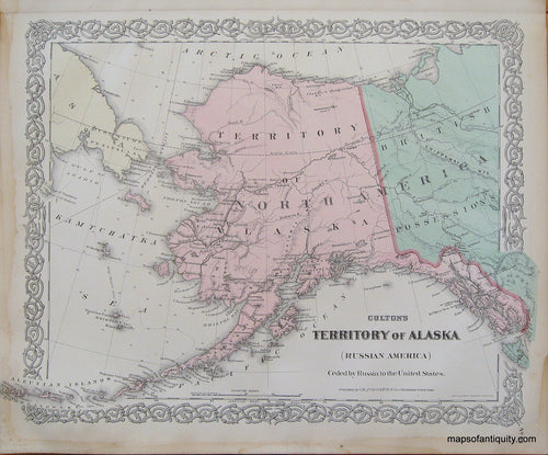 Antique-Hand-Colored-Map-Colton's-Territory-of-Alaska-(Russian-America)-Ceded-by-Russia-to-the-United-States.-**********-United-States-West-1887-Colton-Maps-Of-Antiquity