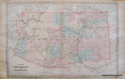 Antique-Hand-Colored-Map-Colton's-New-Mexico-and-Arizona-**********-West-General-New-Mexico-1887-Colton-Maps-Of-Antiquity