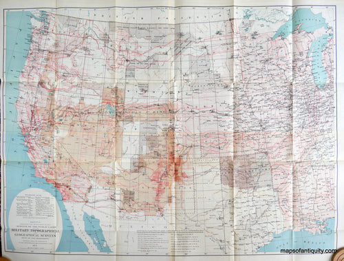 Antique-printed-color-Map-West-of-the-Mississippi-United-States--1879-Wheeler-Maps-Of-Antiquity