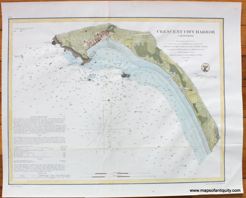 Antique-Hand-Colored-Coastal-Chart-Crescent-City-Harbor-California--California--1859-US-Coast-Survey-Maps-Of-Antiquity