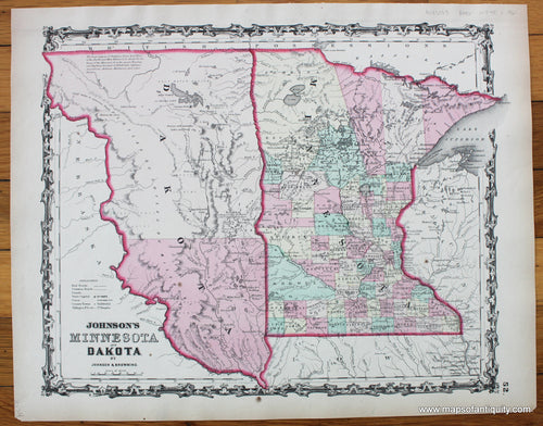 Antique-Hand-Colored-Map-Johnson's-Minnesota-and-Dakota-United-States-Midwest-c.-1861-Johnson-&-Browning-Maps-Of-Antiquity